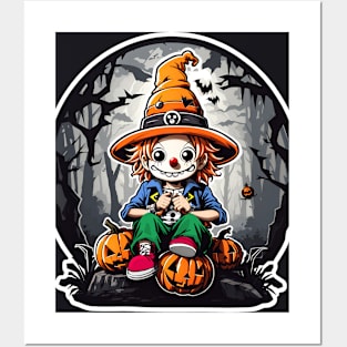 Halloween clown 3, pumpkins Posters and Art